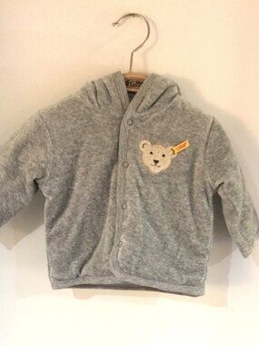 Baby Gray Velour Hoodie. Size 2 Mos. NEW